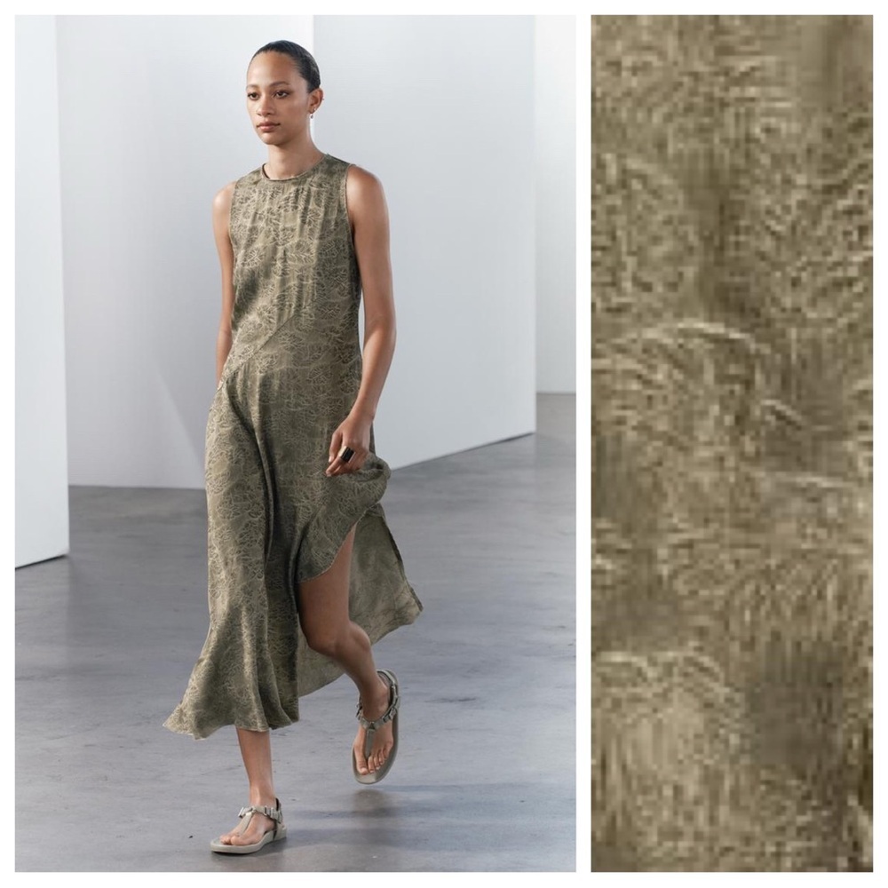 NWT. Zara ZW Collection 100% Viscose Khaki Asymmetrical Midi Dress. Size M. - Picture 2 of 12
